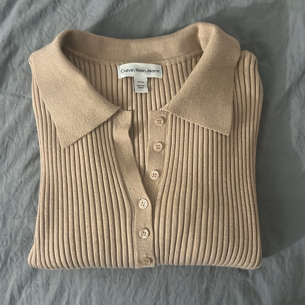 Calvin Klein Jeans Tan Collared Long Sleeve